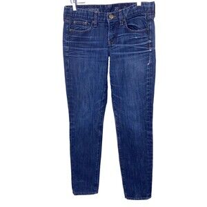 J Crew Toothpick Jeans Womens 27  Blue Whiskered Stretch Ankle